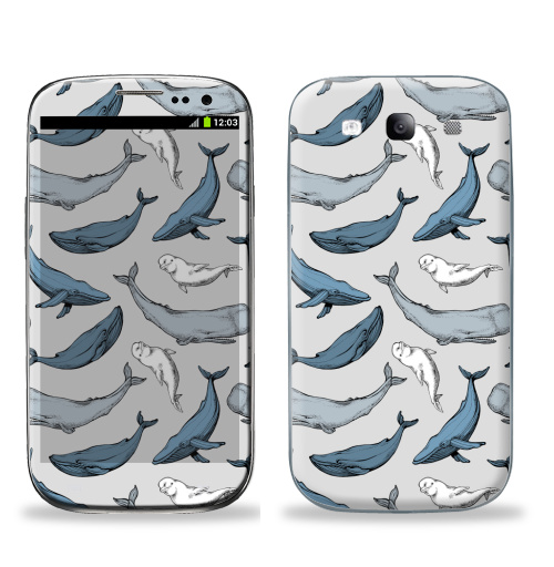 Наклейка на Телефон Samsung Galaxy S3 (i9300) Киты повсюду,  купить в Москве – интернет-магазин Allskins, вода, океаны, синий, серый, горбатый, кашалот, паттерн, морская, киты