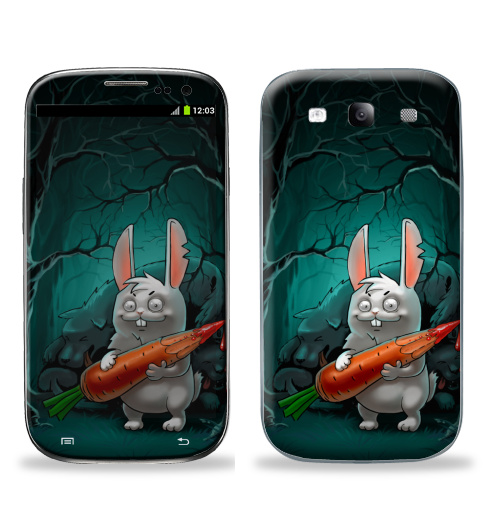 Наклейка на Телефон Samsung Galaxy S3 (i9300) Кролик с морковкой,  купить в Москве – интернет-магазин Allskins, морковка, кролики, волк, лес, ночь, страшно, кровь
