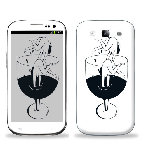 Наклейка на Телефон Samsung Galaxy S3 (i9300) Винишко,  купить в Москве – интернет-магазин Allskins, черно-белое, девушка, графика, вино