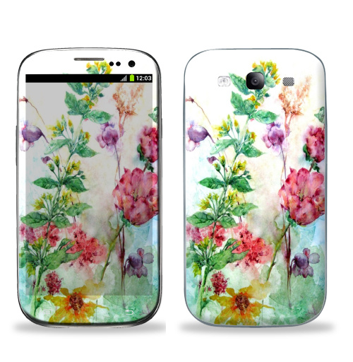Наклейка на Телефон Samsung Galaxy S3 (i9300) Лилии, Зверобой,  купить в Москве – интернет-магазин Allskins, цветокакварель, розовый, цветы, акварель, природа, рисунки, оригинально, нежно, желтый