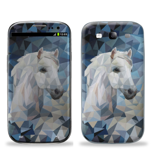 Наклейка на Телефон Samsung Galaxy S3 (i9300) Белая_Лошадь,  купить в Москве – интернет-магазин Allskins, лошадь, белая, белаялошадь, полигональный, полигональная_лошадь, геометрия, абстрация, современный