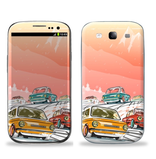 Наклейка на Телефон Samsung Galaxy S3 (i9300) Ралли винтаж зимнее утро,  купить в Москве – интернет-магазин Allskins, красный, зима, соревнования, винтаж, Запорожец, тачка, гонки, автомобиль