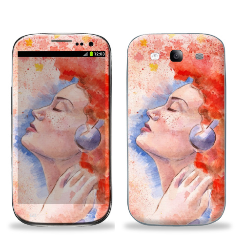 Наклейка на Телефон Samsung Galaxy S3 (i9300) Растворяясь в музыке,  купить в Москве – интернет-магазин Allskins, девушка, рыжая, музыка, гранж, лицо