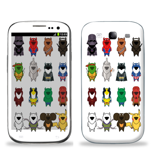 Наклейка на Телефон Samsung Galaxy S3 (i9300) My heroes,  купить в Москве – интернет-магазин Allskins, детские, человек паук, супермен, Рафаэль, расамаха, ниндзя, капитан америка, железный дровосек, дартаньян, дардэвил