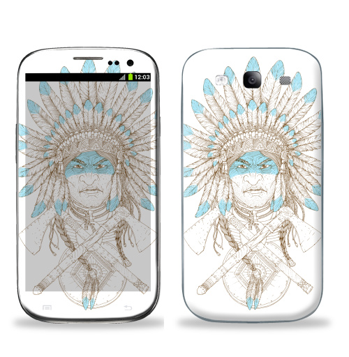 Наклейка на Телефон Samsung Galaxy S3 (i9300) Томагавк войны,  купить в Москве – интернет-магазин Allskins, белый, мужик, военные, топор, индеец, голубой, 300 Лучших работ