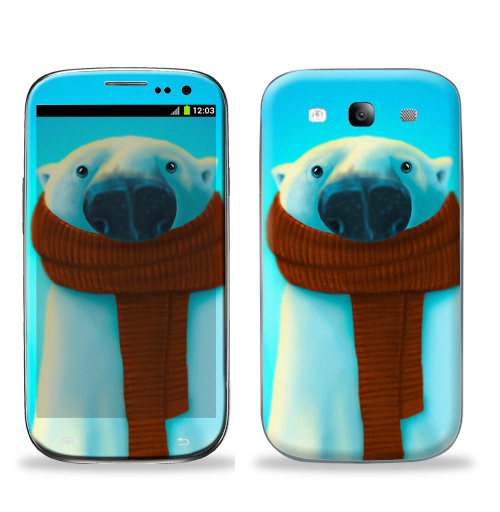Наклейка на Телефон Samsung Galaxy S3 (i9300) Михаил Белошубов,  купить в Москве – интернет-магазин Allskins, крутые животные, зима, медведь, шарф, детские, 300 Лучших работ, милые животные