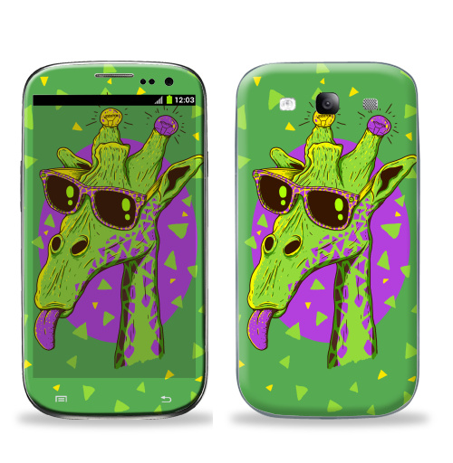 Наклейка на Телефон Samsung Galaxy S3 (i9300) Жирафео,  купить в Москве – интернет-магазин Allskins, фиолетовый, животные, лампа, лето, очки, хипстер, Эцилопп, зеленый, 300 Лучших работ, милые животные