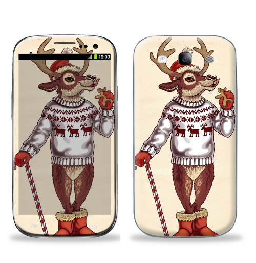 Наклейка на Телефон Samsung Galaxy S3 (i9300) Олень санты,  купить в Москве – интернет-магазин Allskins, печенье, олень, новый год, 300 Лучших работ, милые животные, крутые животные