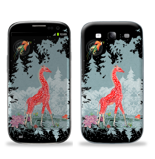 Наклейка на Телефон Samsung Galaxy S3 (i9300) Жираф-мухомор в зимнем лесу,  купить в Москве – интернет-магазин Allskins, детские, животные, красный, лес, ночь, природа, сказки, грибы, прикольные_рисунки, милые животные, жираф, серый, новогоднеенастроение, снег