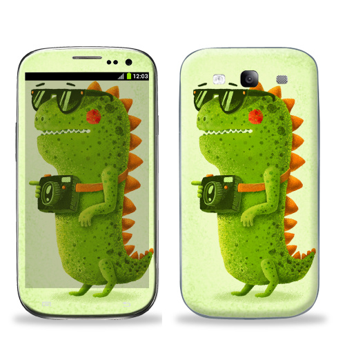 Наклейка на Телефон Samsung Galaxy S3 (i9300) Dino touristo hipsto,  купить в Москве – интернет-магазин Allskins, зеленый, животные, очки, туризм, хипстер, динозавры, детские, фотоаппарат, 300 Лучших работ, милые животные