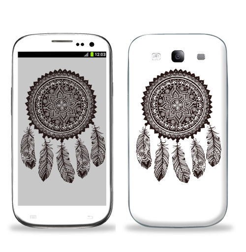 Наклейка на Телефон Samsung Galaxy S3 (i9300) Ловец снов 2,  купить в Москве – интернет-магазин Allskins, снов, ловец, черно-белое, этно, хиппи, паттерн, индия, индеец, коричневый