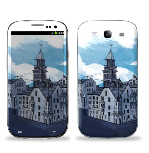 Наклейка на Телефон Samsung Galaxy S3 (i9300) Whale city,  купить в Москве – интернет-магазин Allskins, животные, город, киты, небо, якорь