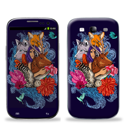 Наклейка на Телефон Samsung Galaxy S3 (i9300) Dear deer,  купить в Москве – интернет-магазин Allskins, животные, лиса, графика, волк, девушка, лес, олень, птицы, собаки