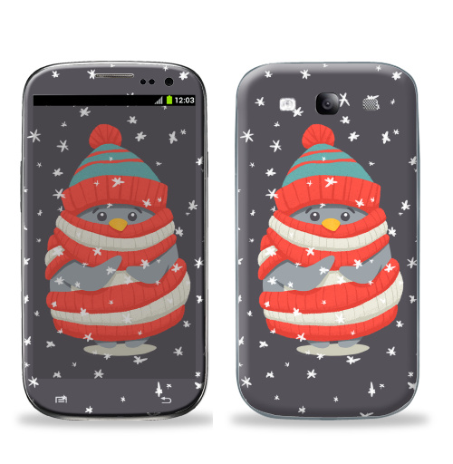 Наклейка на Телефон Samsung Galaxy S3 (i9300) Пингвин в шарфе и шапке,  купить в Москве – интернет-магазин Allskins, новый год, зима, лес, пингвин, снег, шапка, шарф, замерз