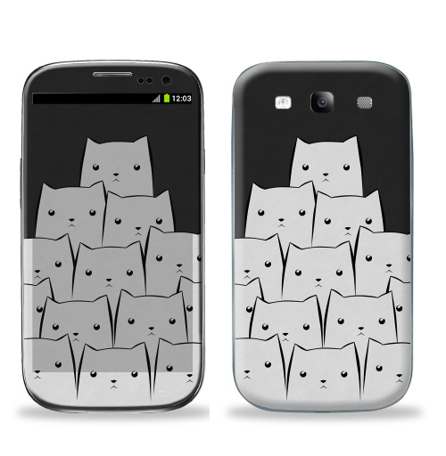 Наклейка на Телефон Samsung Galaxy S3 (i9300) White Cats,  купить в Москве – интернет-магазин Allskins, уши, черный, кошка, белый, животные, черно-белое, 300 Лучших работ