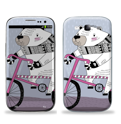 Наклейка на Телефон Samsung Galaxy S3 (i9300) Мишка на велике,  купить в Москве – интернет-магазин Allskins, милые животные, персонажи, медведь, велосипед, животные