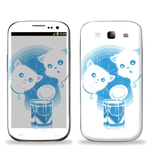 Наклейка на Телефон Samsung Galaxy S3 (i9300) ДВА КОТЁНКА И СГУЩЁНКА,  купить в Москве – интернет-магазин Allskins, прикол, белый, голубой, кошка, синий, киса, сгущенка