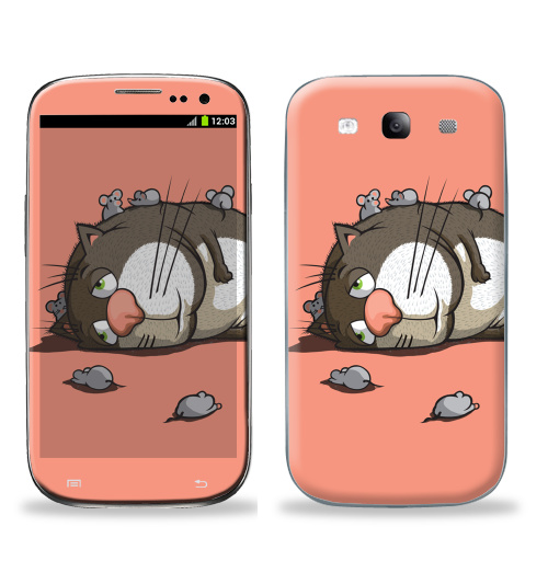 Наклейка на Телефон Samsung Galaxy S3 (i9300) Кот-обормот,  купить в Москве – интернет-магазин Allskins, милые животные, кошка, любовь, животные, мышь