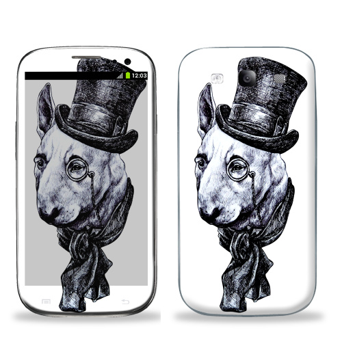 Наклейка на Телефон Samsung Galaxy S3 (i9300) Сэр Бультерьер,  купить в Москве – интернет-магазин Allskins, крутые животные, черно-белое, животные, собаки, стимпанк, бультерьер, милые животные