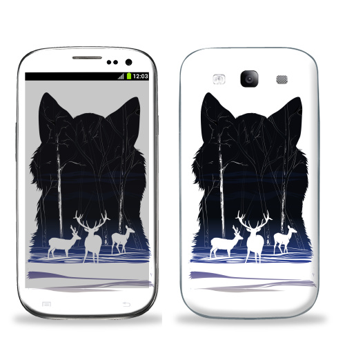 Наклейка на Телефон Samsung Galaxy S3 (i9300) Снежные олешки,  купить в Москве – интернет-магазин Allskins, черный, природа, зима, лес, волк, олень