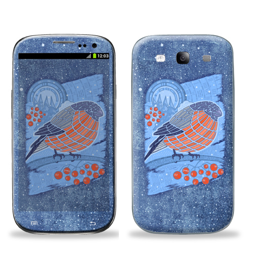 Наклейка на Телефон Samsung Galaxy S3 (i9300) Снегирь,  купить в Москве – интернет-магазин Allskins, птицы, зима, абстракция, снегирь, новый год