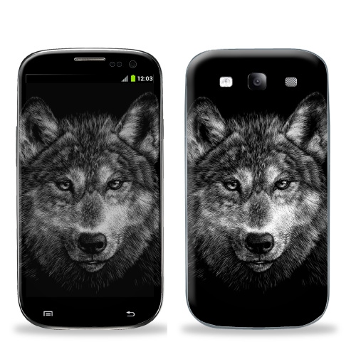 Наклейка на Телефон Samsung Galaxy S3 (i9300) Волчище,  купить в Москве – интернет-магазин Allskins, морда, животные, волк, полностьючерный, 300 Лучших работ