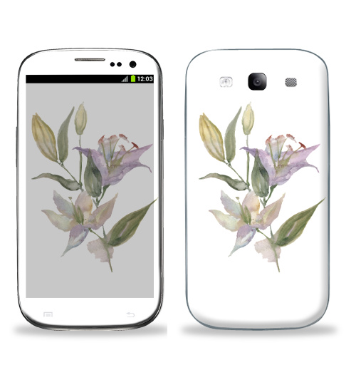 Наклейка на Телефон Samsung Galaxy S3 (i9300) Воздушные лилии,  купить в Москве – интернет-магазин Allskins, цветы, 8 марта, лилии, акварель, весна, винтаж