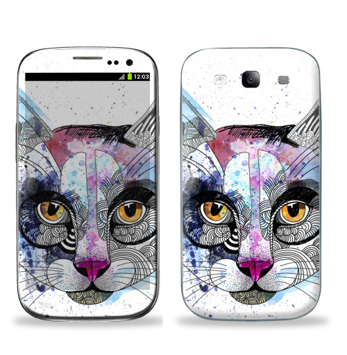 Наклейка на Телефон Samsung Galaxy S3 (i9300) Кошка графика,  купить в Москве – интернет-магазин Allskins, милые животные, акварель, персонажи, графика, животные, кошка
