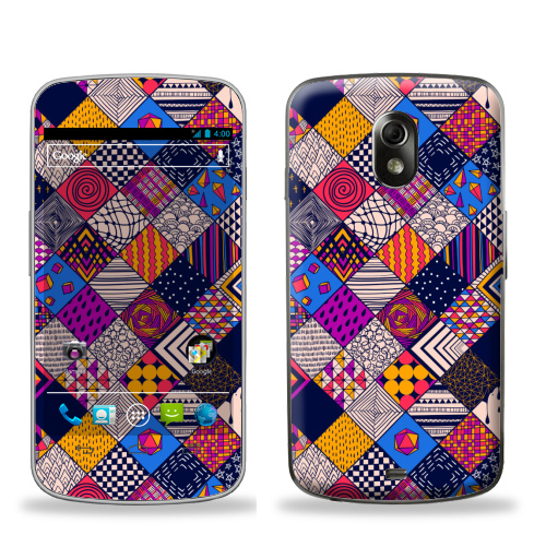 Наклейка на Телефон Samsung Galaxy Nexus (i9250) Графика. квадраты. синий акцент,  купить в Москве – интернет-магазин Allskins, графика, паттерн, узор, синий, дудлы, яркий, квадраты