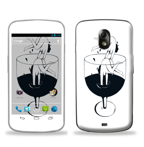 Наклейка на Телефон Samsung Galaxy Nexus (i9250) Винишко,  купить в Москве – интернет-магазин Allskins, черно-белое, девушка, графика, вино