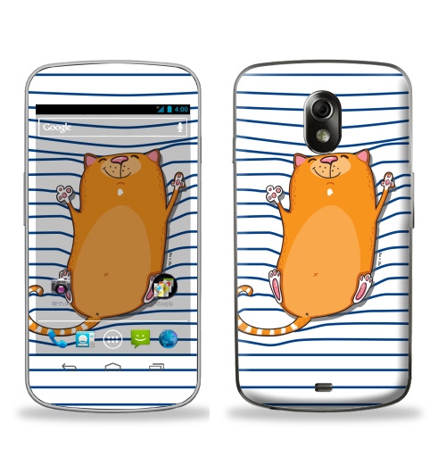 Наклейка на Телефон Samsung Galaxy Nexus (i9250) Полосатый,  купить в Москве – интернет-магазин Allskins, желтый, кошка, лето, 300 Лучших работ