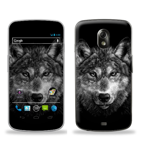 Наклейка на Телефон Samsung Galaxy Nexus (i9250) Волчище,  купить в Москве – интернет-магазин Allskins, морда, животные, волк, полностьючерный, 300 Лучших работ
