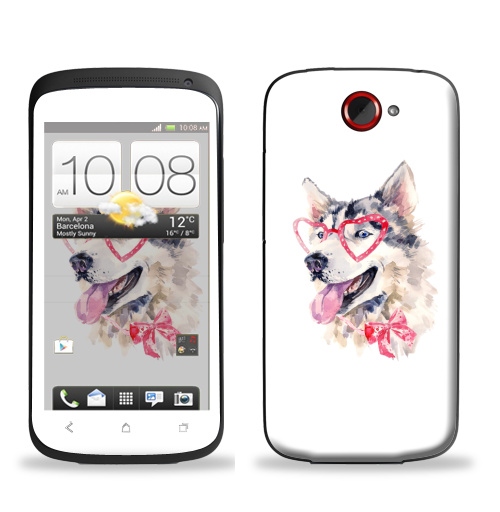 Наклейка на Телефон HTC HTC One S Модная собака,  купить в Москве – интернет-магазин Allskins, крутые животные, милые животные, мило, хаски, розовый, очки, акварель, собаки, детские
