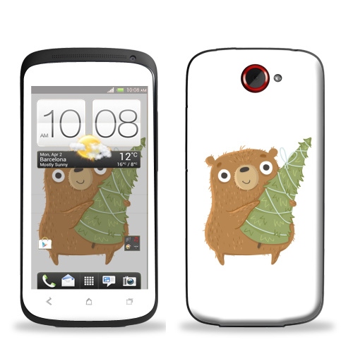 Наклейка на Телефон HTC HTC One S Новогодний Мишка,  купить в Москве – интернет-магазин Allskins, медведь, новый год, персонажи, детские