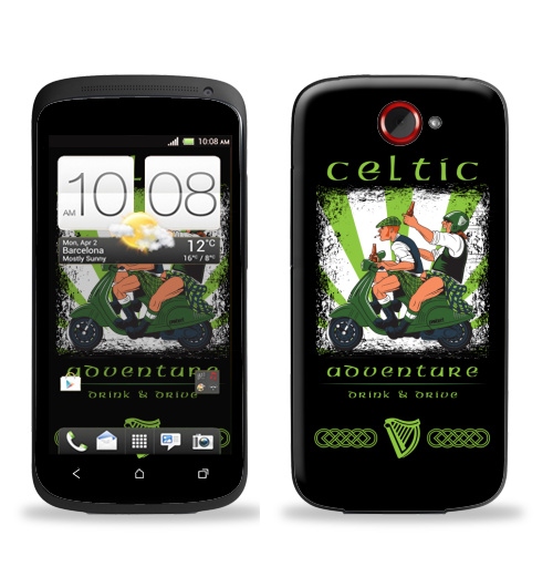 Наклейка на Телефон HTC HTC One S Кельтское приключение,  купить в Москве – интернет-магазин Allskins, Ирландия, кельт, килт, мотоцикл, приключения, алкоголь, персонажи, путешествия, отдых