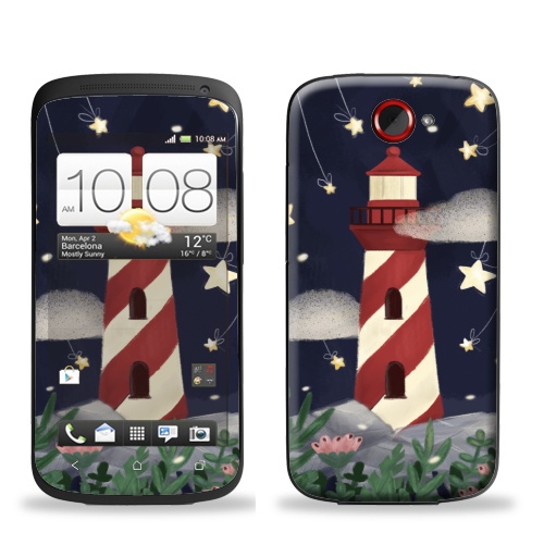 Наклейка на Телефон HTC HTC One S Маяк Эстреллас Вермеллас,  купить в Москве – интернет-магазин Allskins, маяк, звезда, облако, космос, ночь, ночная, ночной, цветы
