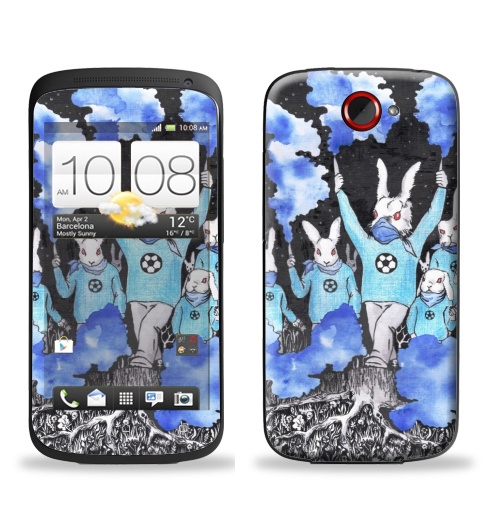 Наклейка на Телефон HTC HTC One S Кролики около футбола,  купить в Москве – интернет-магазин Allskins, кролики, заяц, футбол, футбольные_фанаты, болельщики
