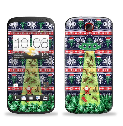 Наклейка на Телефон HTC HTC One S Похищение Санты Клауса,  купить в Москве – интернет-магазин Allskins, ночьвый_год, новый год, вязание, свитер, свитер_с_оленями, олень, дед_мороз, Санта_Клаус, зима