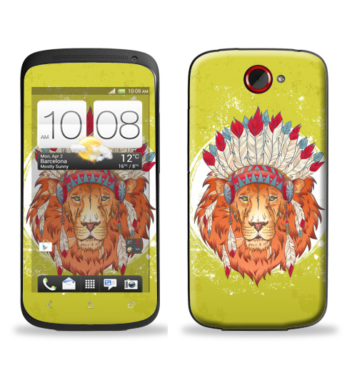 Наклейка на Телефон HTC HTC One S ВОЖДЬ ЗВЕРЕЙ,  купить в Москве – интернет-магазин Allskins, индеец, животные, лев, иллюстация, перья