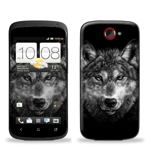 Наклейка на Телефон HTC HTC One S Волчище,  купить в Москве – интернет-магазин Allskins, морда, животные, волк, полностьючерный, 300 Лучших работ
