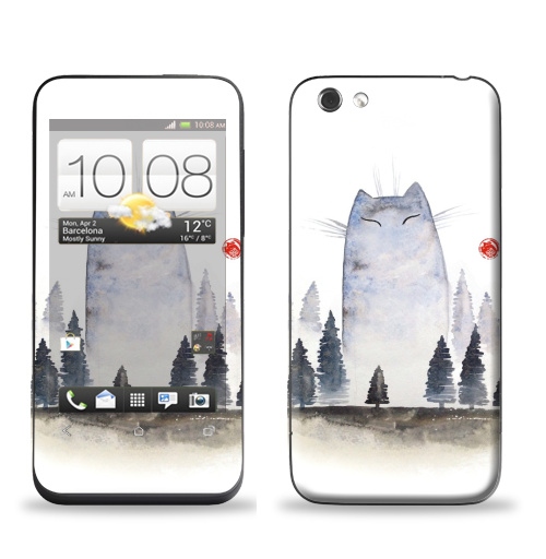 Наклейка на Телефон HTC HTC One V Кот туманный,  купить в Москве – интернет-магазин Allskins, акварель, туман, лес, кошка