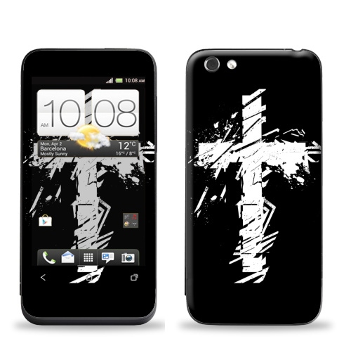 Наклейка на Телефон HTC HTC One V Крест во всю грудь,  купить в Москве – интернет-магазин Allskins, черно-белое, татуировки, гранж, крест, христианство, святое, черный