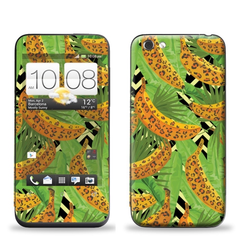 Наклейка на Телефон HTC HTC One V Паттерн с банами,  купить в Москве – интернет-магазин Allskins, зеленый, текстура, хищник, джунгли, листья, тропики, паттерн, леопард, банан