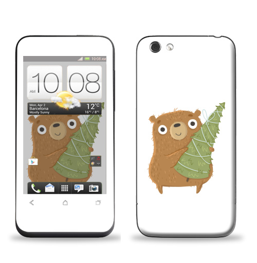 Наклейка на Телефон HTC HTC One V Новогодний Мишка,  купить в Москве – интернет-магазин Allskins, медведь, новый год, персонажи, детские