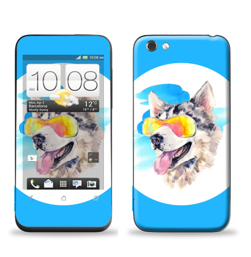 Наклейка на Телефон HTC HTC One V Хаски сноубордист,  купить в Москве – интернет-магазин Allskins, крутые животные, мило, животные, персонажи, собаки, хаски, акварель, детские, соба, милые животные