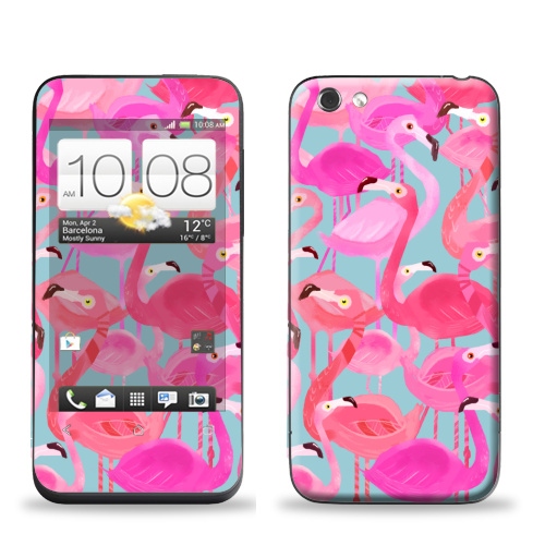 Наклейка на Телефон HTC HTC One V Фламинго Серый фон,  купить в Москве – интернет-магазин Allskins, мило, птицы, фламинго, розовый, фуксия, сердце, тропики, лето, текстура, фауна