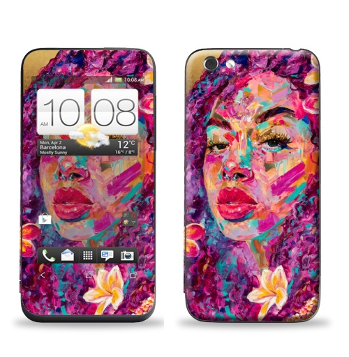 Наклейка на Телефон HTC HTC One V Пурпурная Плюмерия,  купить в Москве – интернет-магазин Allskins, девушка, цветы, нежно, красота, плакат, образ, глаз, Париж, плюмерия