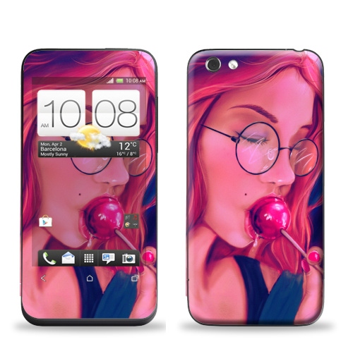 Наклейка на Телефон HTC HTC One V Девушка с чупачупсом,  купить в Москве – интернет-магазин Allskins, девушка, чупачупс, конфетти, розовый, молодость