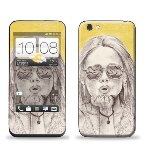 Наклейка на Телефон HTC HTC One V Жёлтый воздушный поцелуй,  купить в Москве – интернет-магазин Allskins, лето, графика, желтый, воздушный_поцелуй, поцелуй, девушка
