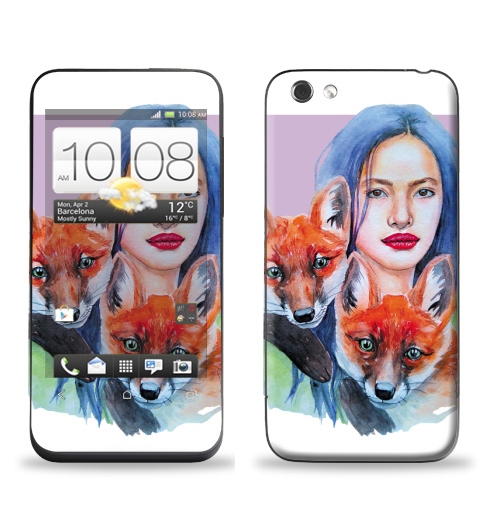 Наклейка на Телефон HTC HTC One V Тотем лисы,  купить в Москве – интернет-магазин Allskins, Тотемы, девушка, животные, красота, акварель, лиса, лисы, рыжая